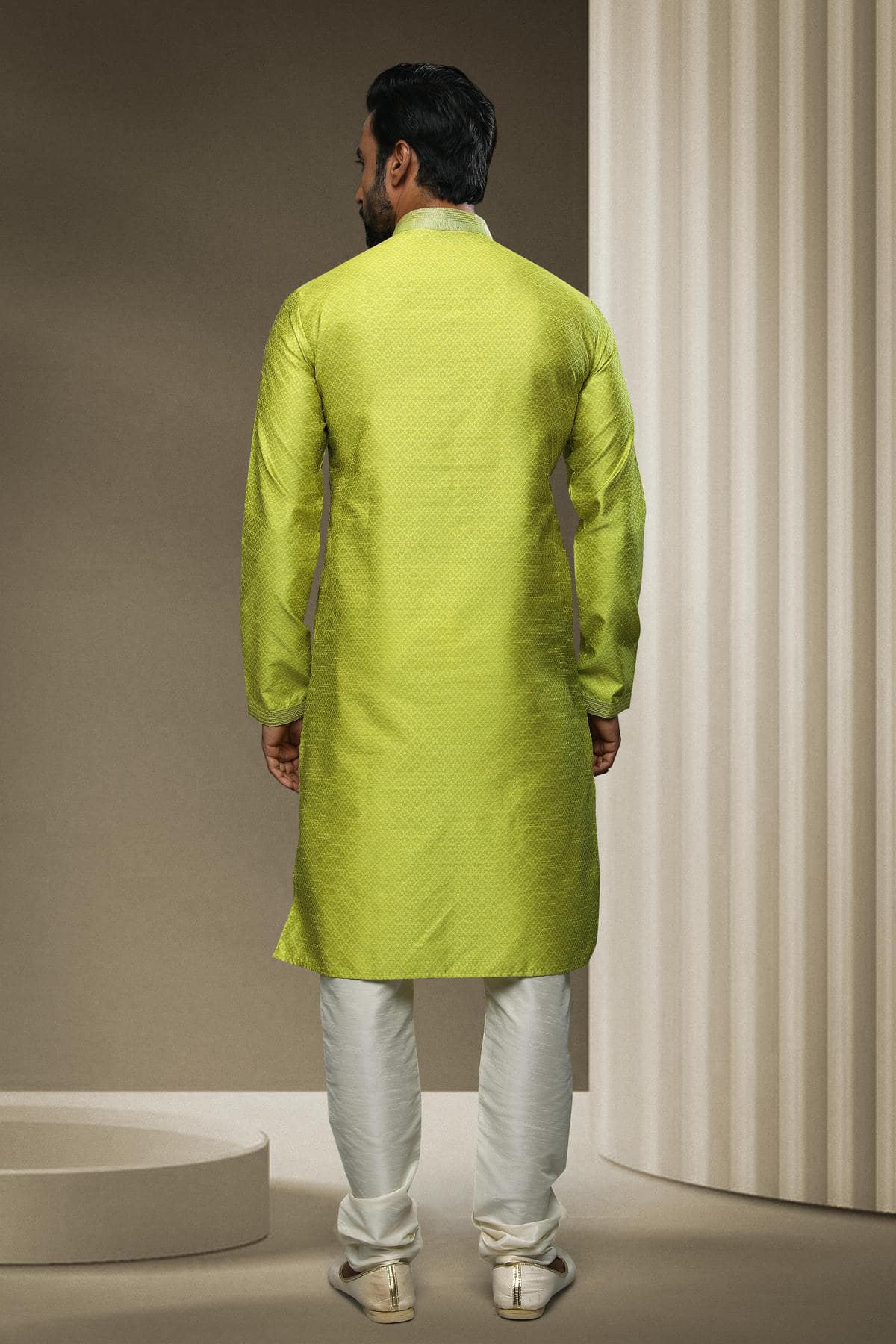 Jacquard Silk Brocade Kurta Pajama In Cream colour KP1230319 B