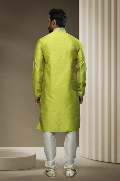 Jacquard Silk Brocade Kurta Pajama In Cream colour KP1230319 B