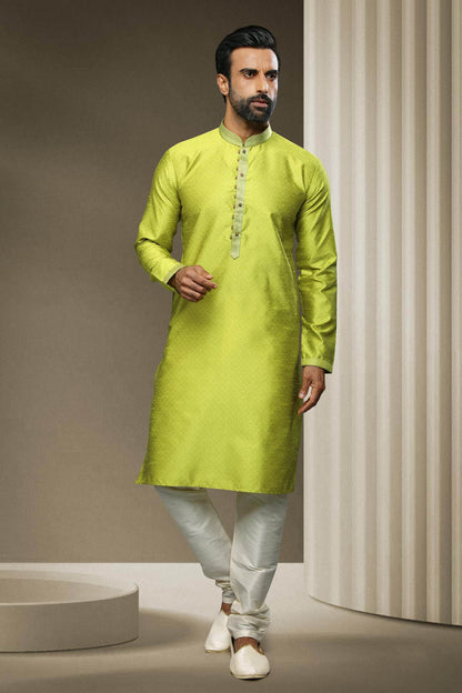 Jacquard Silk Brocade Kurta Pajama In Cream colour KP1230319