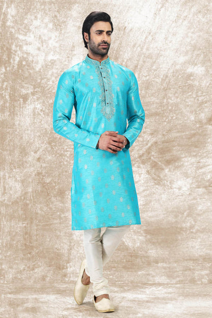 Jacquard Silk Brocade Kurta Pajama In Cream colour KP1230350 A