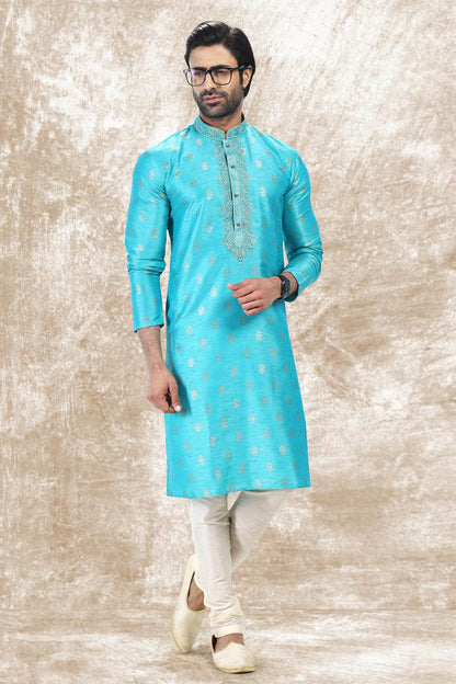 Jacquard Silk Brocade Kurta Pajama In Cream colour KP1230350 B