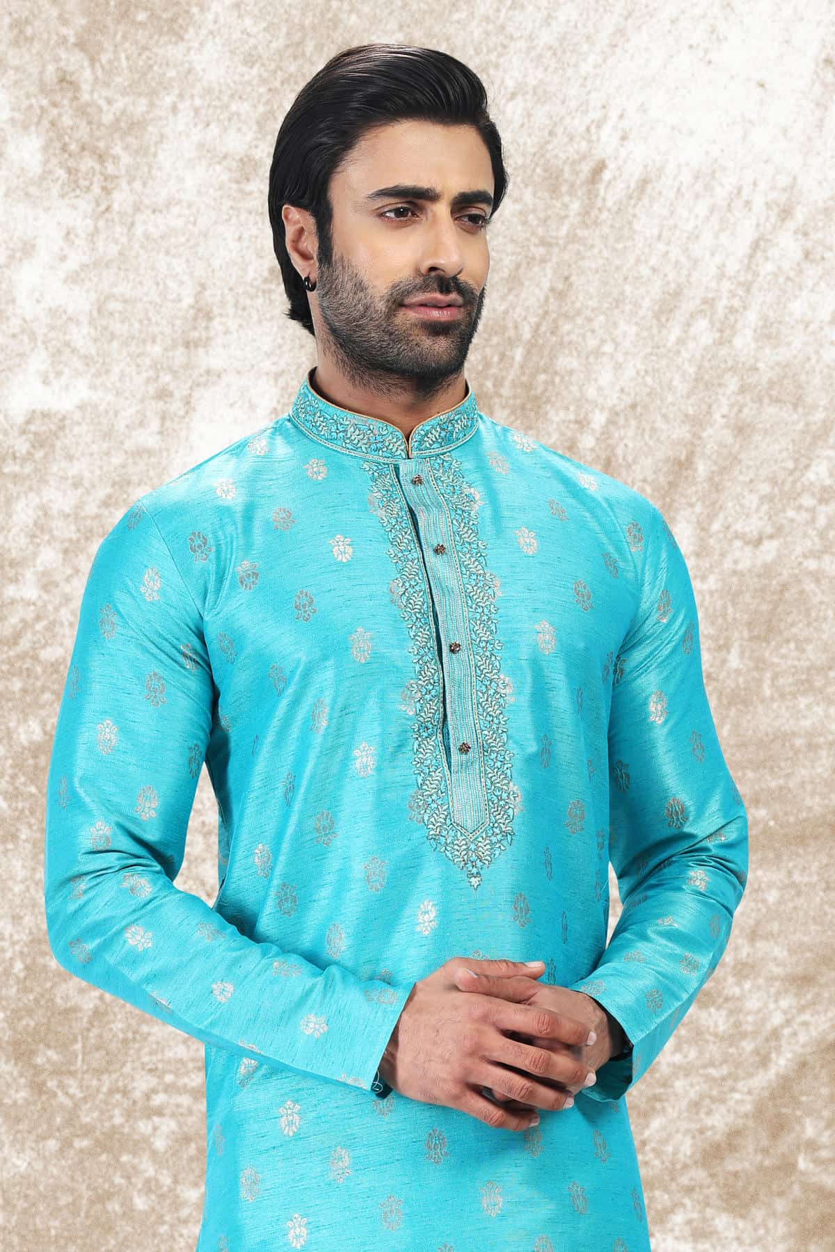 Jacquard Silk Brocade Kurta Pajama In Cream colour KP1230350 D