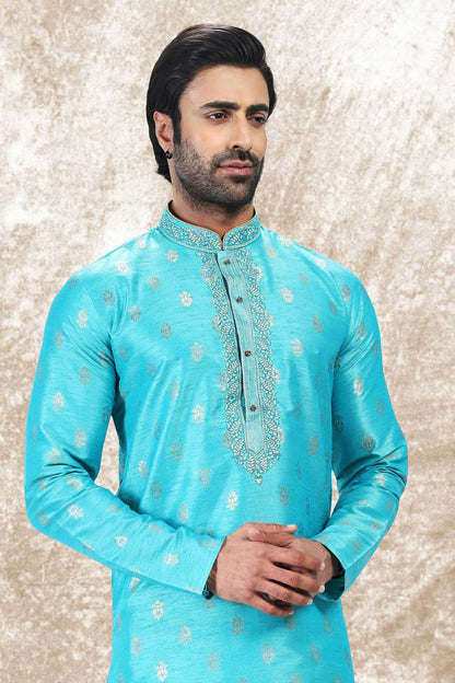 Jacquard Silk Brocade Kurta Pajama In Cream colour KP1230350 D