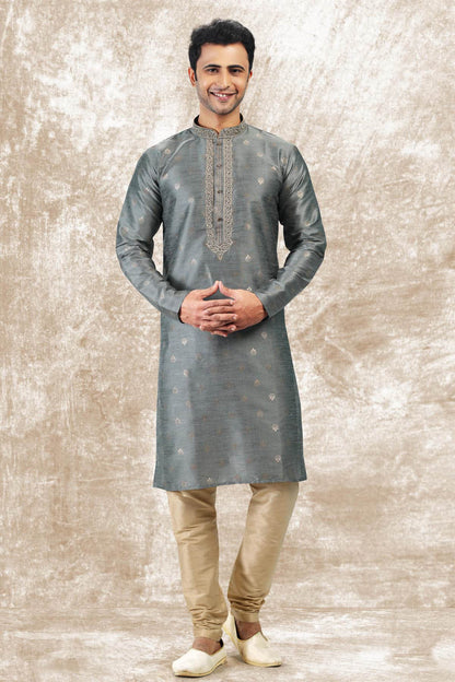 Jacquard Silk Brocade Kurta Pajama In Off White colour KP1230348 A