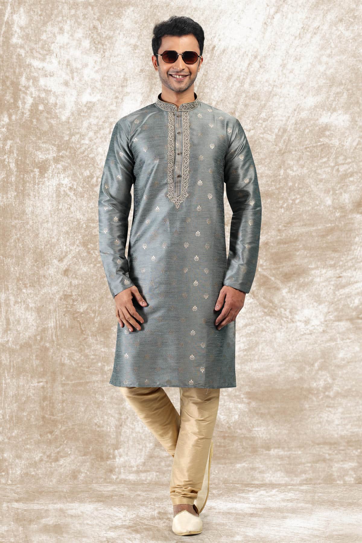 Jacquard Silk Brocade Kurta Pajama In Off White colour KP1230348 B