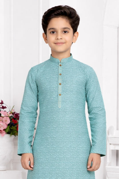 Jacquard Silk Brocade Pintux Work Kids Kurta Pajama In Blue Colour