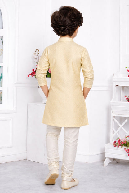 Jacquard Silk Brocade Pintux Work Kids Kurta Pajama In Cream Colour