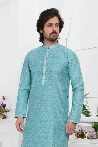 Jacquard Silk Brocade Pintux Work Kurta Pajama In Black Colour KP1230542 2