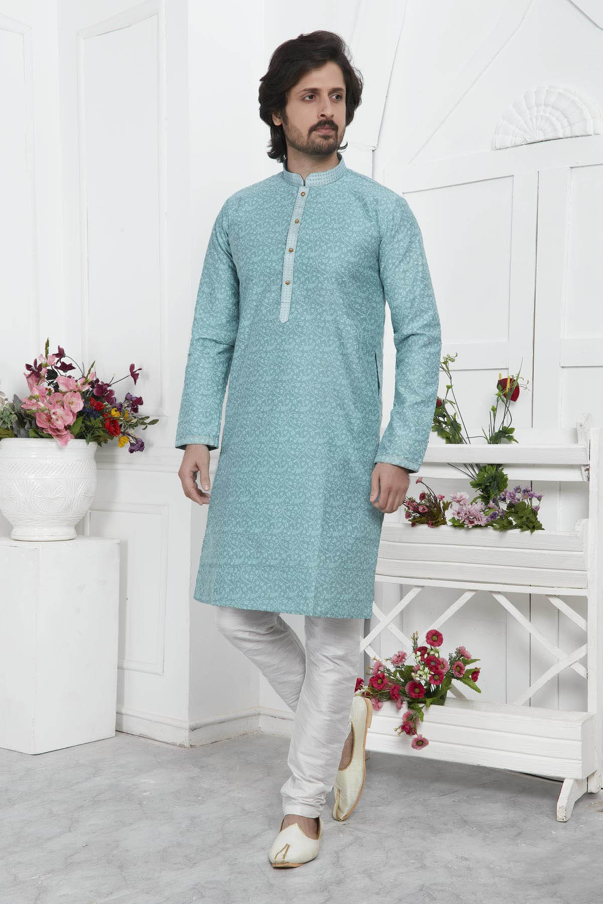 Jacquard Silk Brocade Pintux Work Kurta Pajama In Black Colour KP1230542