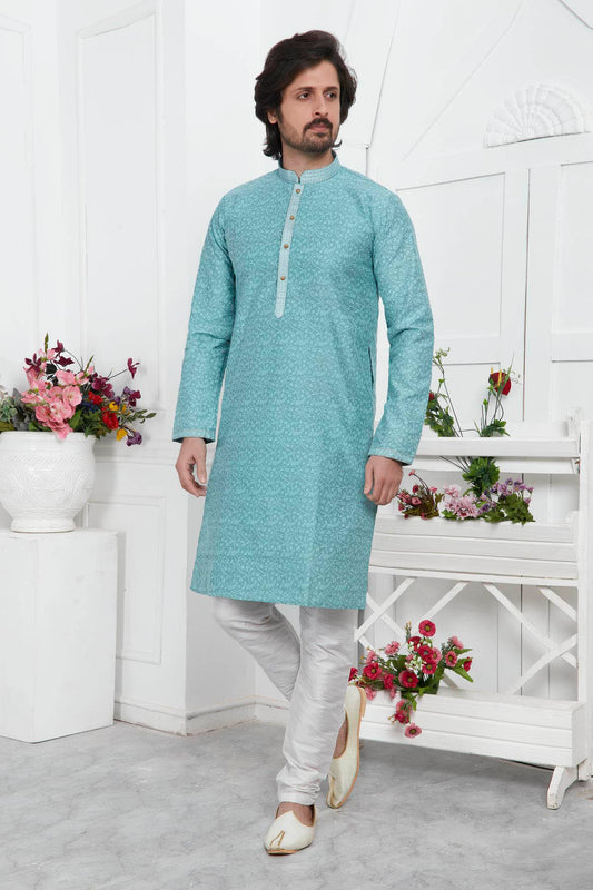 Jacquard Silk Brocade Pintux Work Kurta Pajama In Black Colour KP1230542