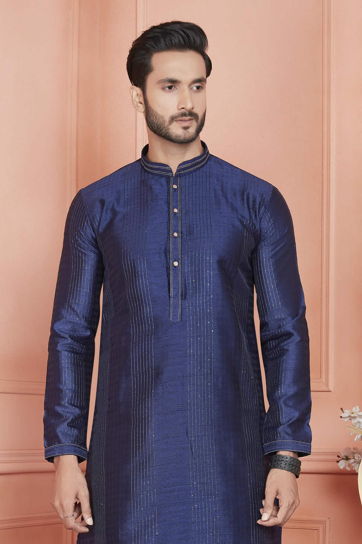 Jacquard Silk Brocade Pintux Work Kurta Pajama In Blue Colour KP1230536 2