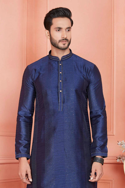 Jacquard Silk Brocade Pintux Work Kurta Pajama In Blue Colour KP1230536 2