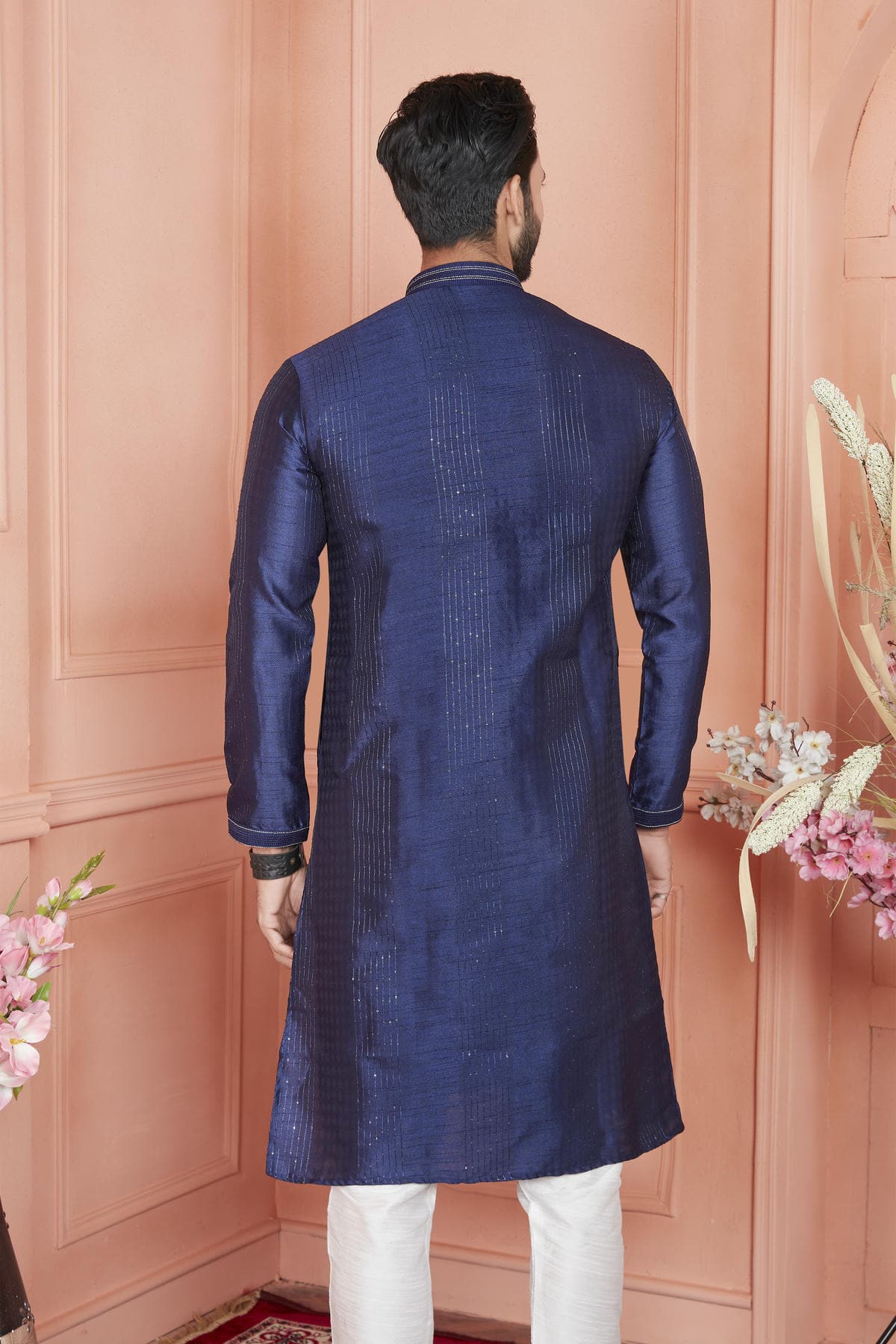 Jacquard Silk Brocade Pintux Work Kurta Pajama In Blue Colour KP1230536 3