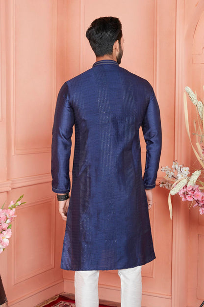 Jacquard Silk Brocade Pintux Work Kurta Pajama In Blue Colour KP1230536 3