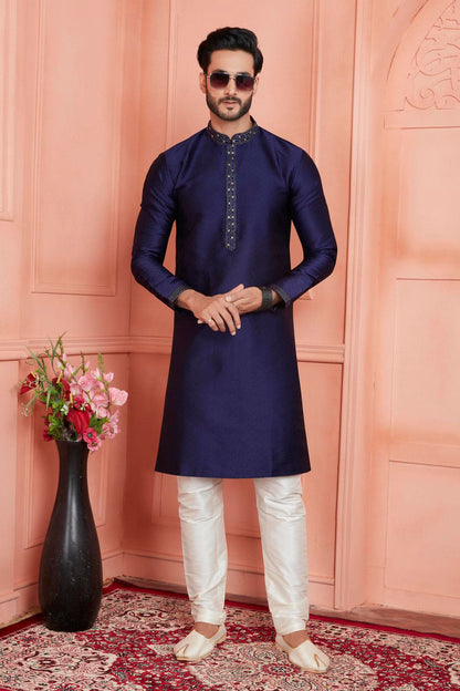 Jacquard Silk Brocade Pintux Work Kurta Pajama In Blue Colour KP1230541 1