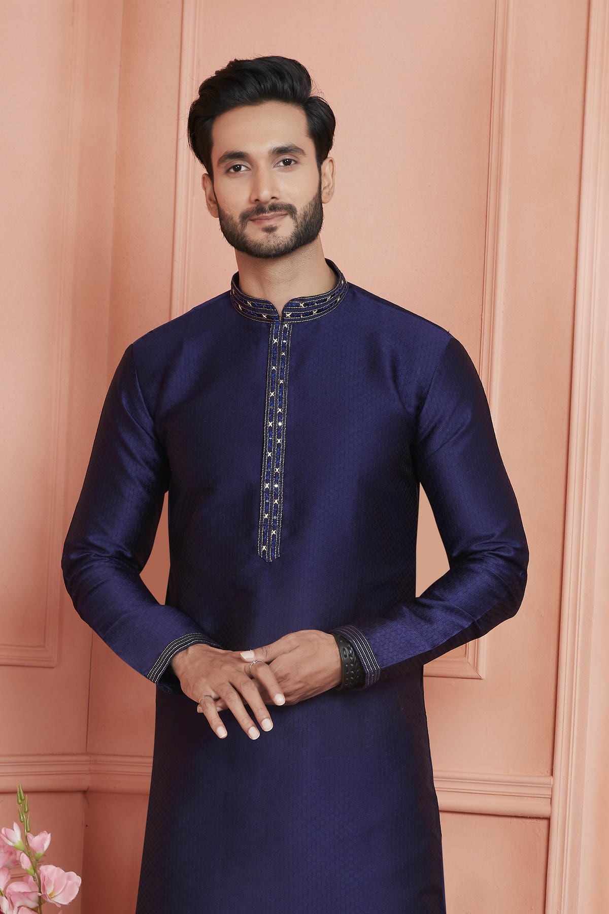 Jacquard Silk Brocade Pintux Work Kurta Pajama In Blue Colour KP1230541 2