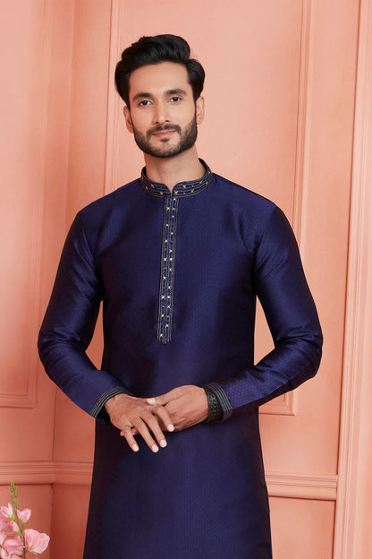 Jacquard Silk Brocade Pintux Work Kurta Pajama In Blue Colour KP1230541 2