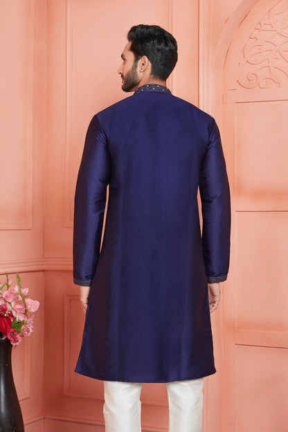Jacquard Silk Brocade Pintux Work Kurta Pajama In Blue Colour KP1230541 3