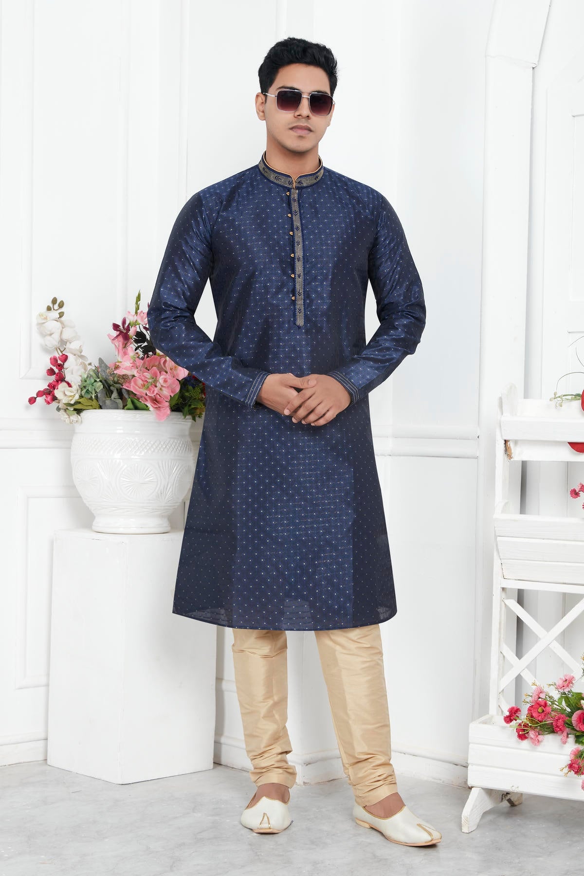 Jacquard Silk Brocade Pintux Work Kurta Pajama In Blue Colour KP1230552 1