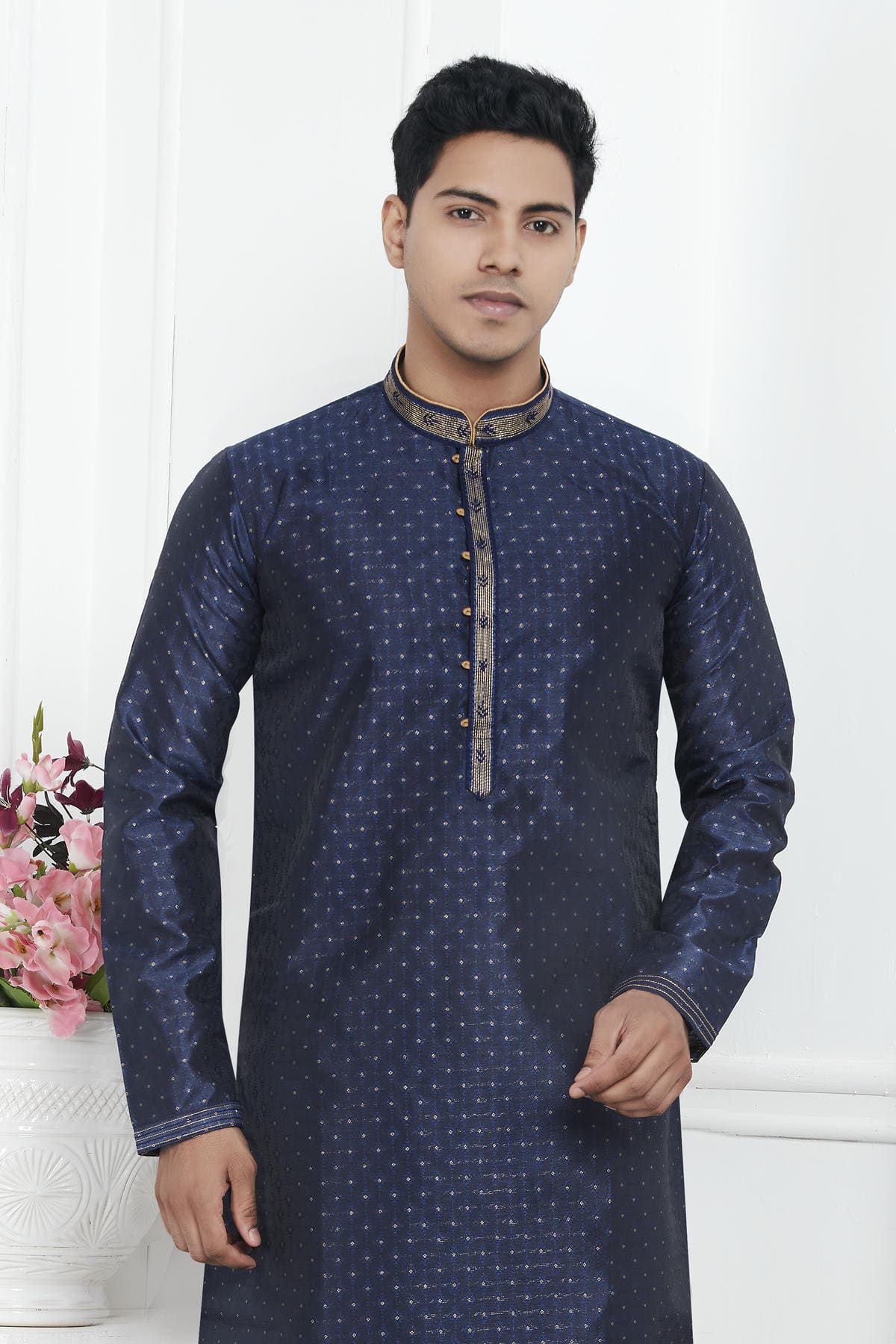 Jacquard Silk Brocade Pintux Work Kurta Pajama In Blue Colour KP1230552 2