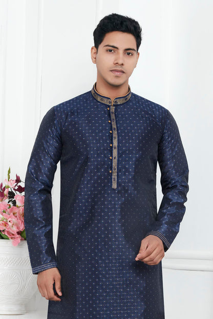 Jacquard Silk Brocade Pintux Work Kurta Pajama In Blue Colour KP1230552 2