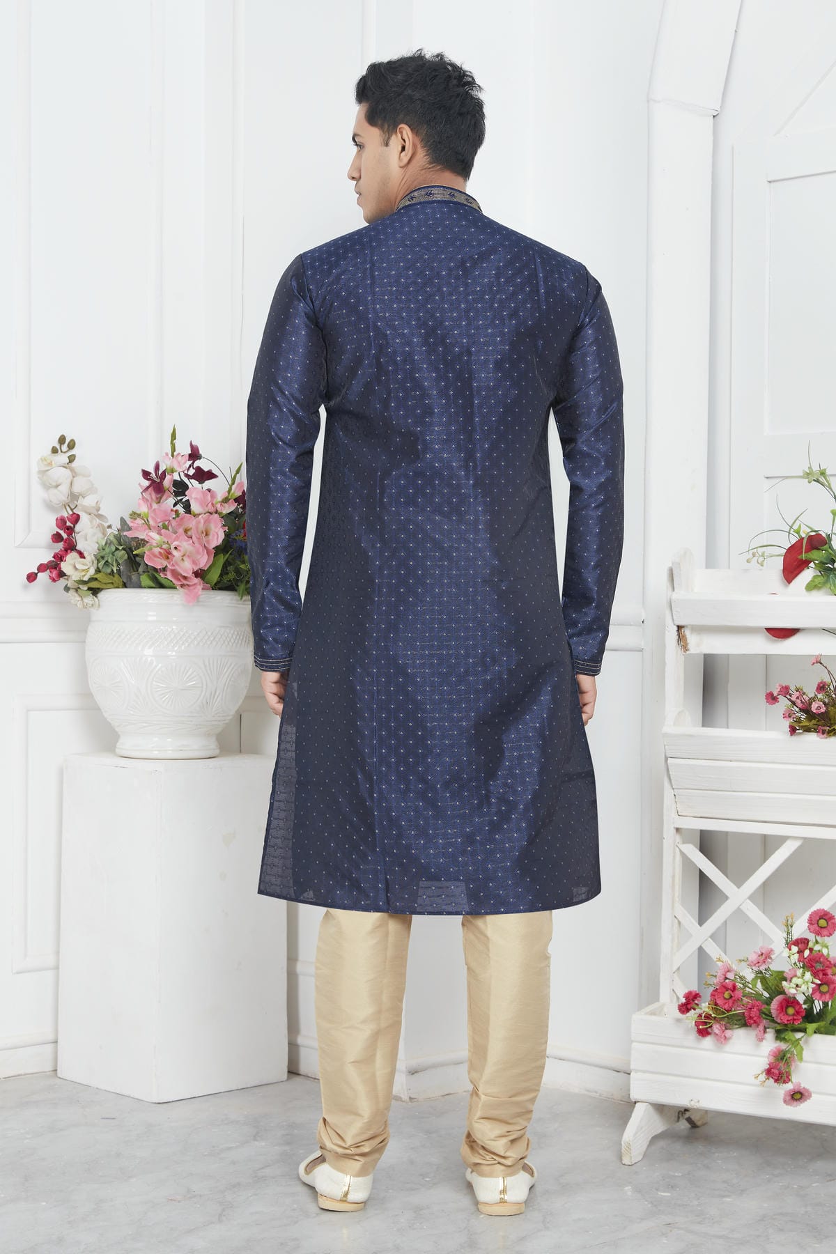 Jacquard Silk Brocade Pintux Work Kurta Pajama In Blue Colour KP1230552 3