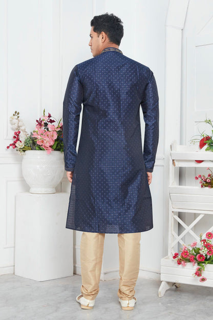 Jacquard Silk Brocade Pintux Work Kurta Pajama In Blue Colour KP1230552 3