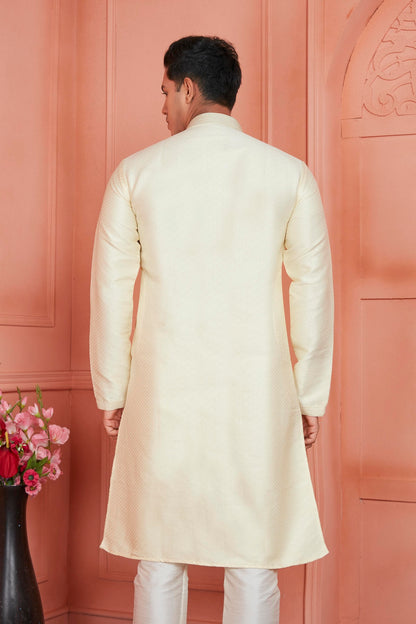 Jacquard Silk Brocade Pintux Work Kurta Pajama In Cream Colour KP1230538 3