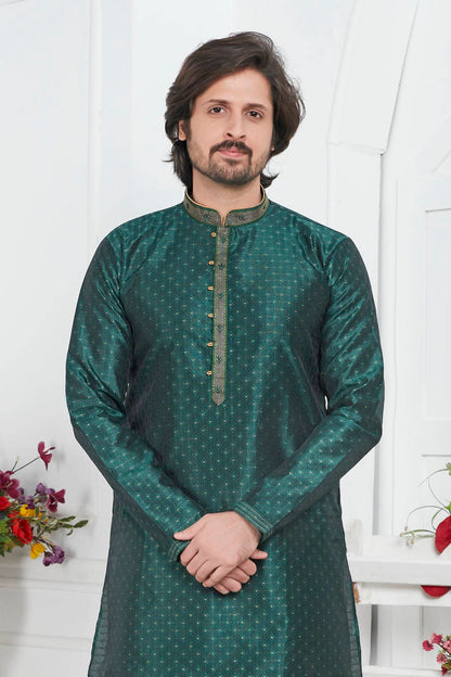 Jacquard Silk Brocade Pintux Work Kurta Pajama In Green Colour KP1230551 2