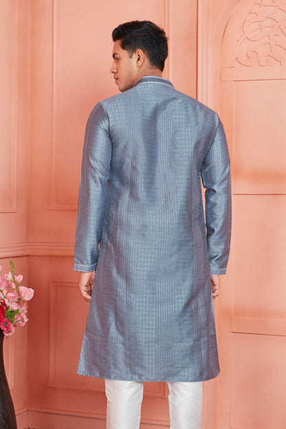 Jacquard Silk Brocade Pintux Work Kurta Pajama In Grey Colour KP1230534 3