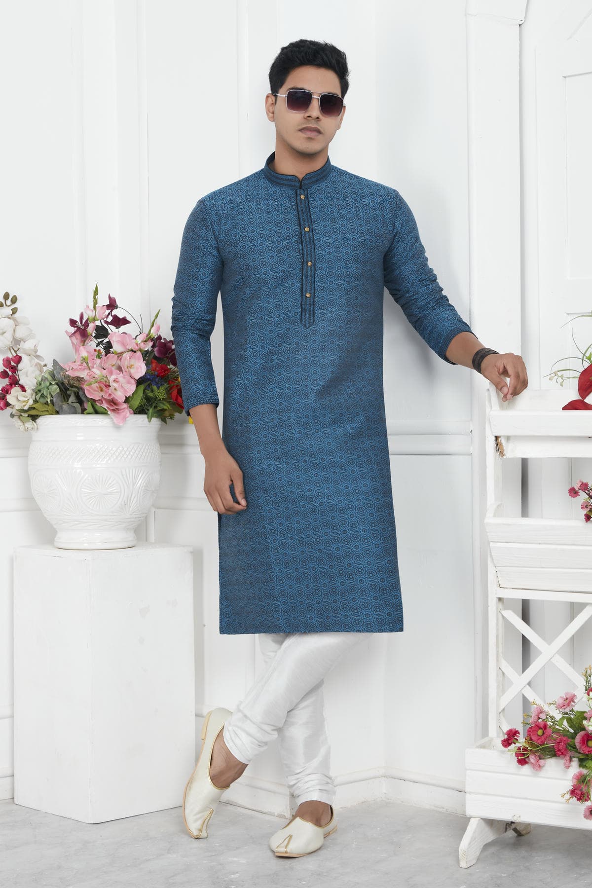 Jacquard Silk Brocade Pintux Work Kurta Pajama In Light Blue Colour KP1230553 1
