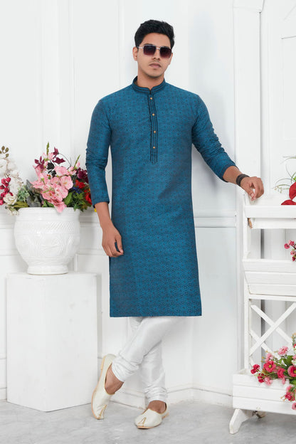 Jacquard Silk Brocade Pintux Work Kurta Pajama In Light Blue Colour KP1230553 1