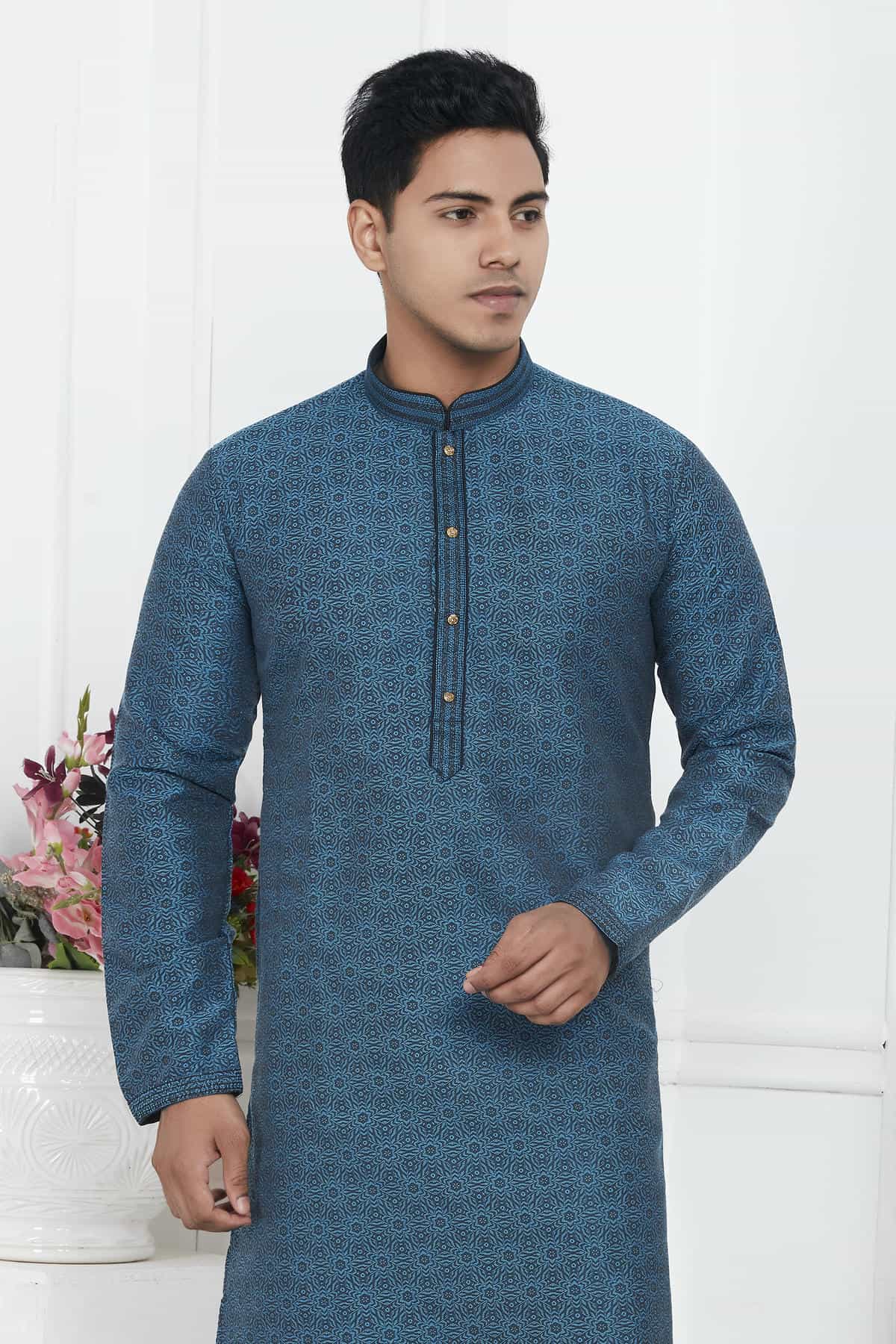 Jacquard Silk Brocade Pintux Work Kurta Pajama In Light Blue Colour KP1230553 2