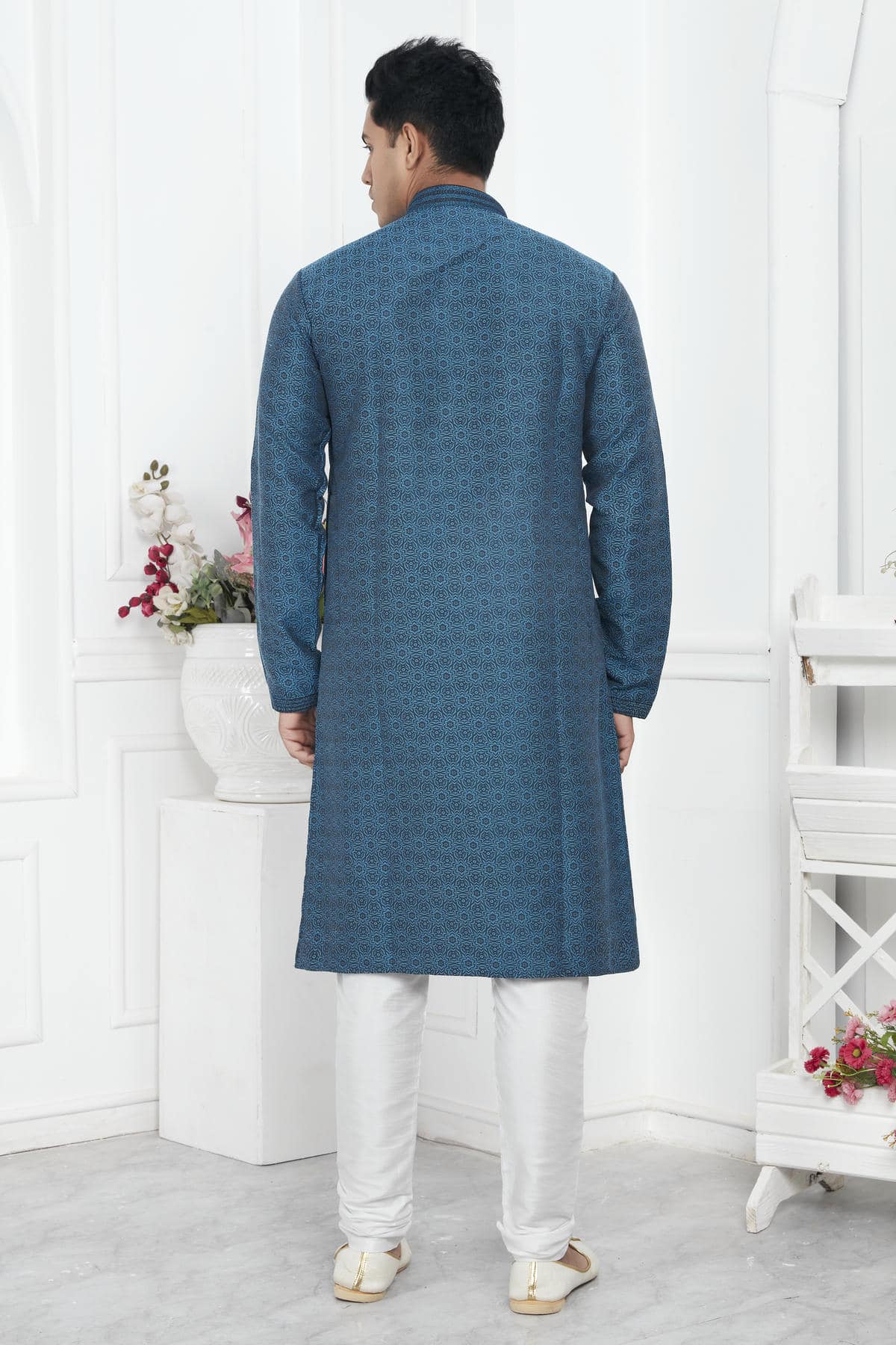 Jacquard Silk Brocade Pintux Work Kurta Pajama In Light Blue Colour KP1230553 3
