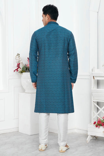Jacquard Silk Brocade Pintux Work Kurta Pajama In Light Blue Colour KP1230553 3