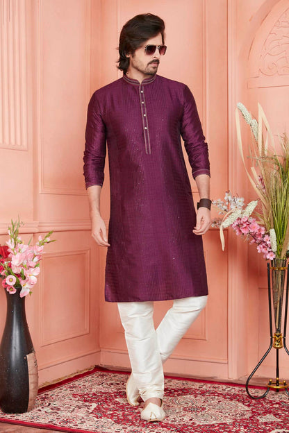 Jacquard Silk Brocade Pintux Work Kurta Pajama In Magenta Colour KP1230535 1