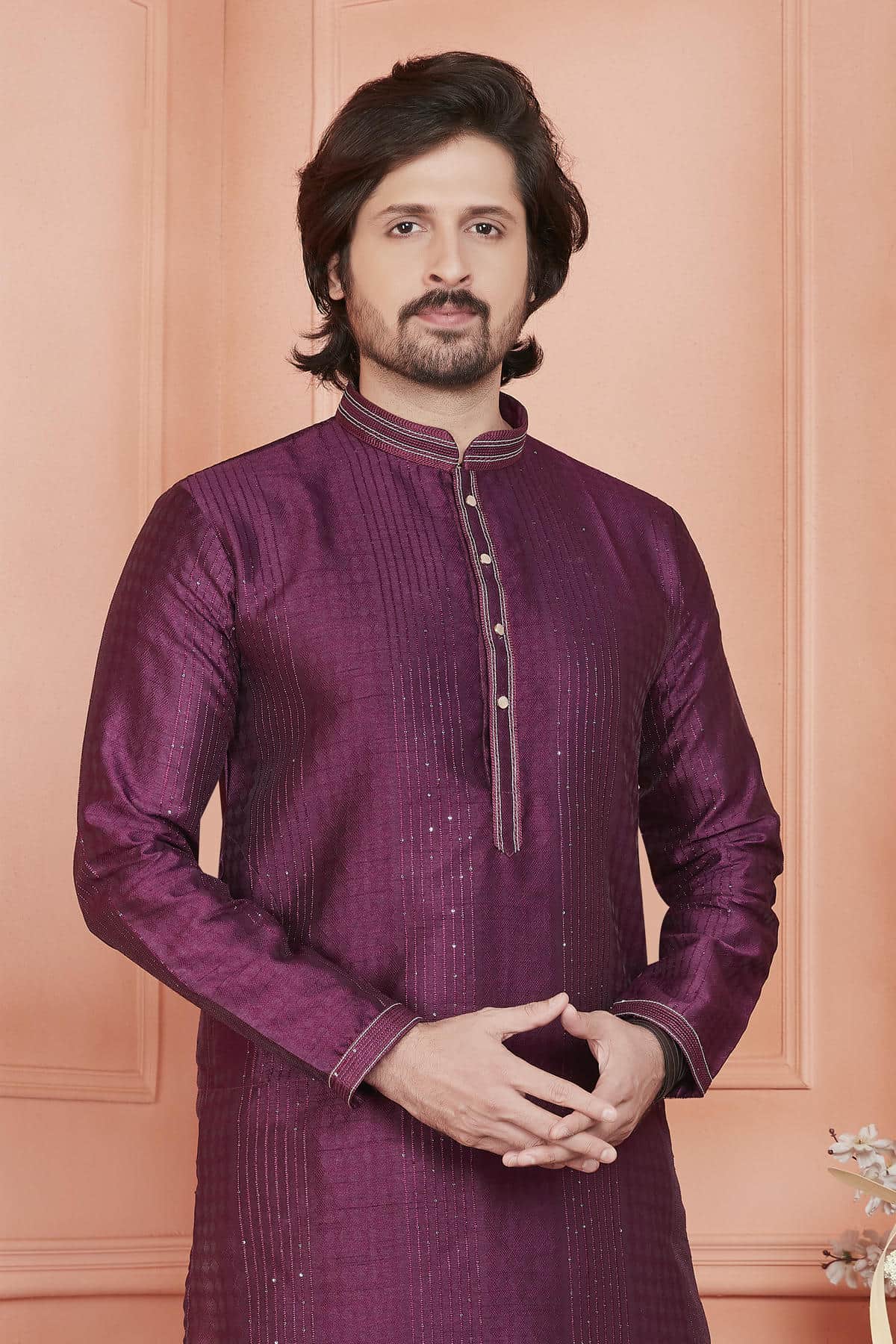 Jacquard Silk Brocade Pintux Work Kurta Pajama In Magenta Colour KP1230535 2