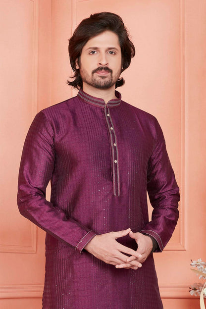 Jacquard Silk Brocade Pintux Work Kurta Pajama In Magenta Colour KP1230535 2