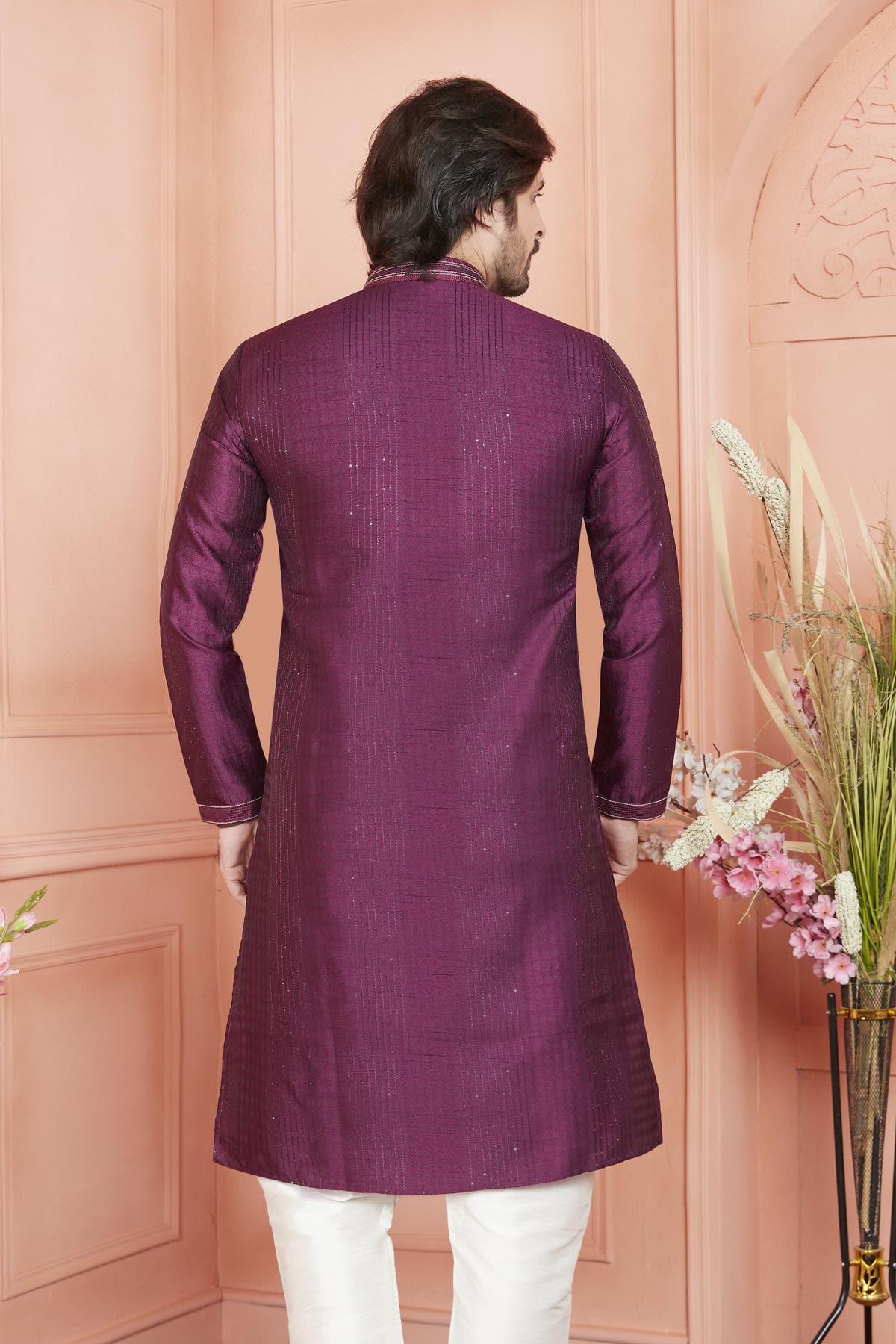 Jacquard Silk Brocade Pintux Work Kurta Pajama In Magenta Colour KP1230535 3