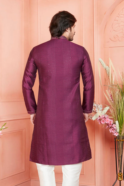 Jacquard Silk Brocade Pintux Work Kurta Pajama In Magenta Colour KP1230535 3