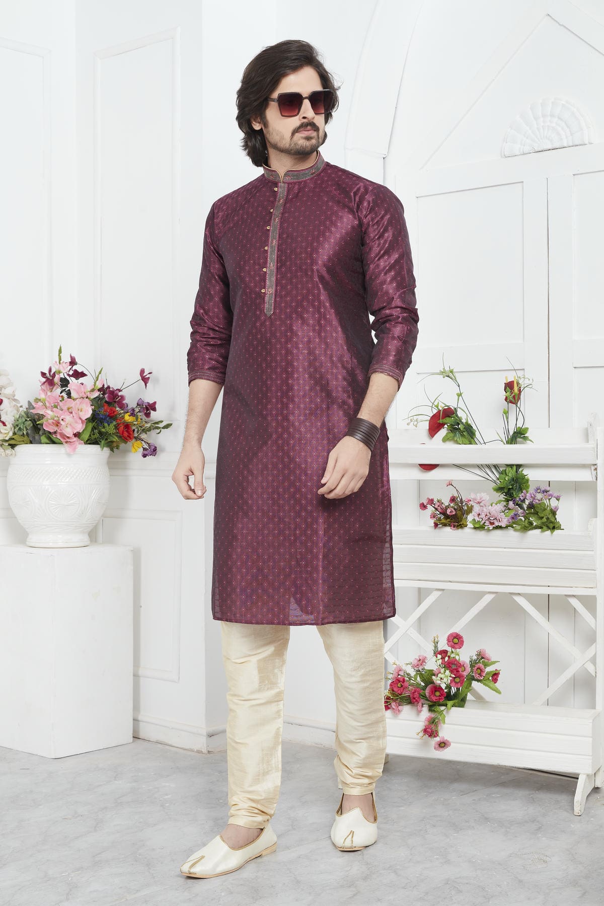 Jacquard Silk Brocade Pintux Work Kurta Pajama In Magenta Colour KP1230550 1