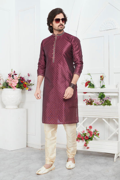 Jacquard Silk Brocade Pintux Work Kurta Pajama In Magenta Colour KP1230550 1