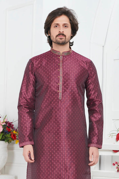 Jacquard Silk Brocade Pintux Work Kurta Pajama In Magenta Colour KP1230550 2