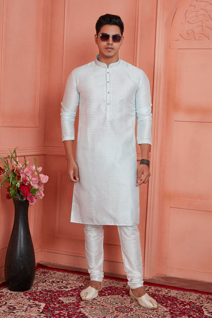 Jacquard Silk Brocade Pintux Work Kurta Pajama In Off White Colour KP1230532 1