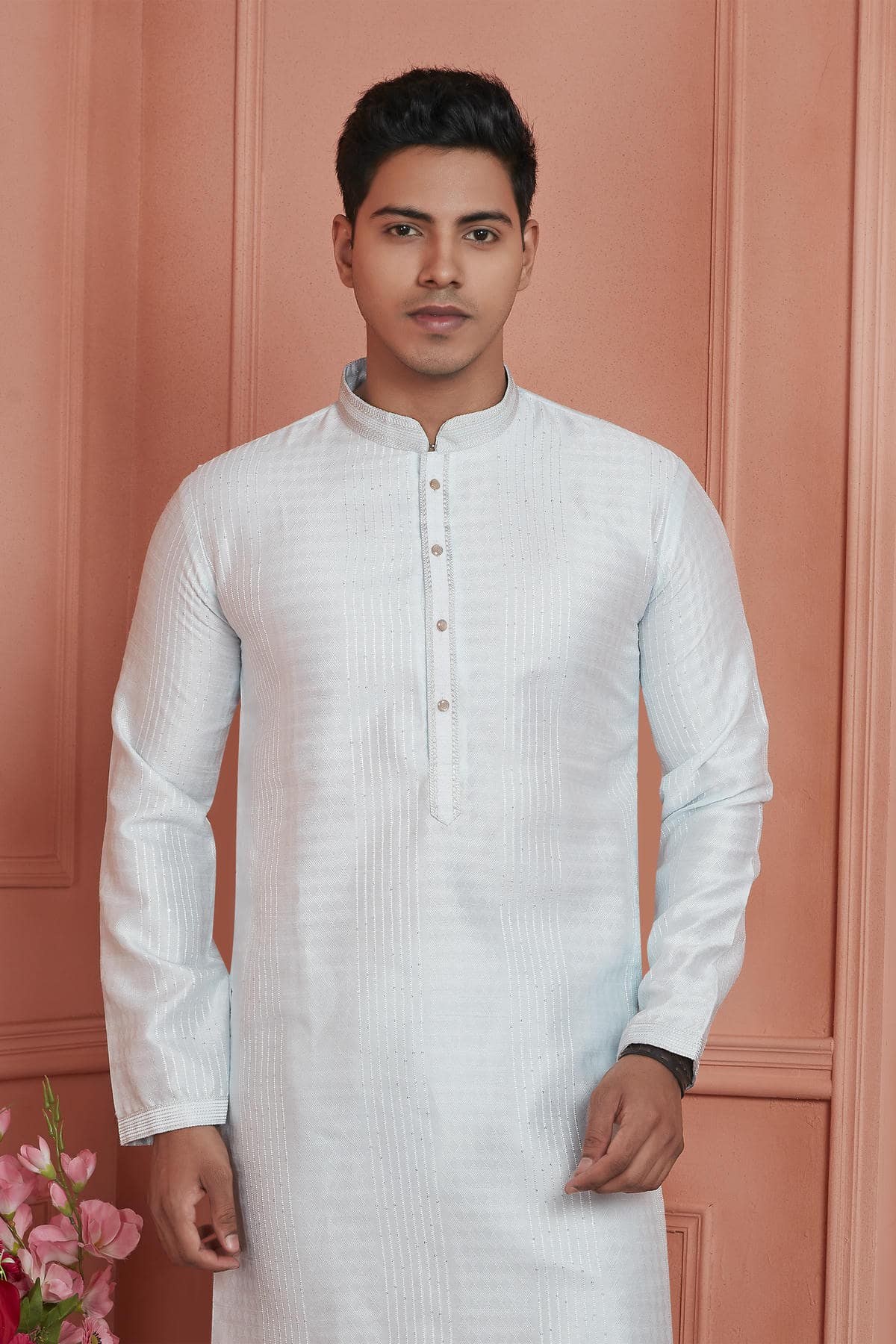 Jacquard Silk Brocade Pintux Work Kurta Pajama In Off White Colour KP1230532 2