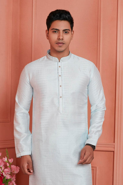 Jacquard Silk Brocade Pintux Work Kurta Pajama In Off White Colour KP1230532 2