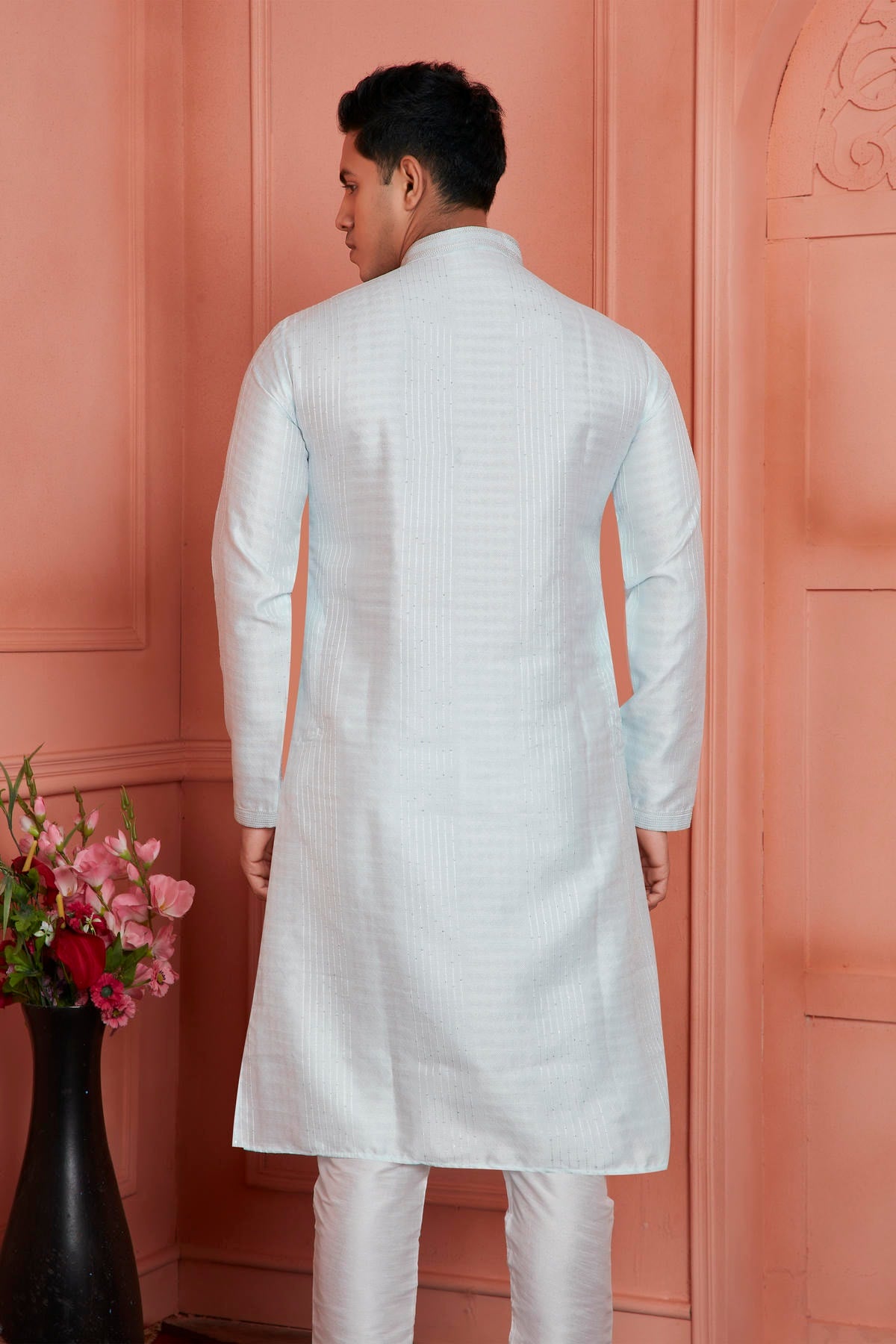 Jacquard Silk Brocade Pintux Work Kurta Pajama In Off White Colour KP1230532 3