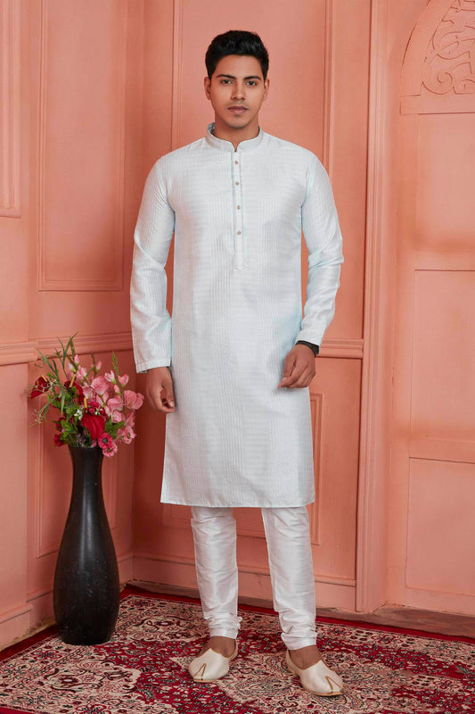 Jacquard Silk Brocade Pintux Work Kurta Pajama In Off White Colour KP1230532