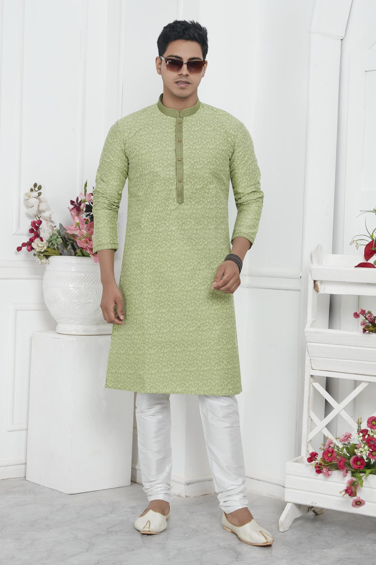 Jacquard Silk Brocade Pintux Work Kurta Pajama In Pista Green Colour KP1230544 1