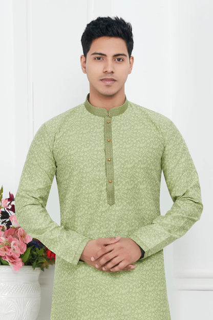 Jacquard Silk Brocade Pintux Work Kurta Pajama In Pista Green Colour KP1230544 2
